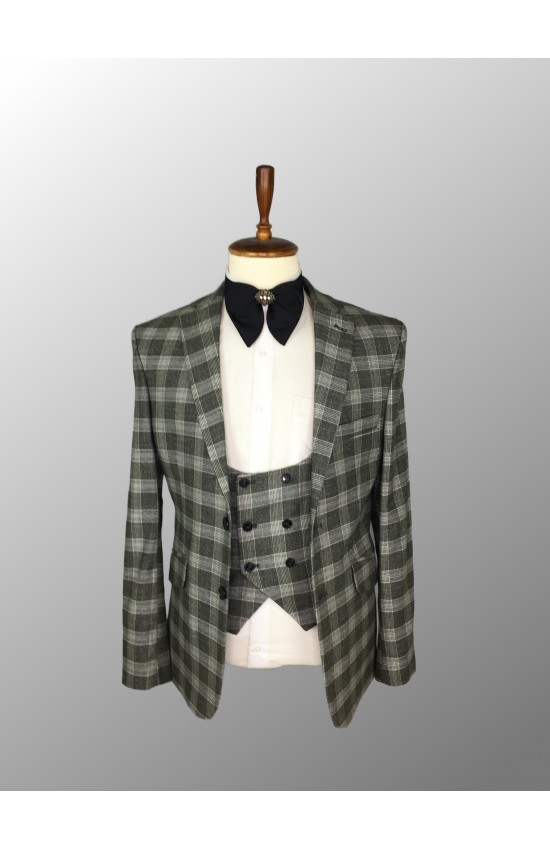 Greenish Gray Plaid Suit