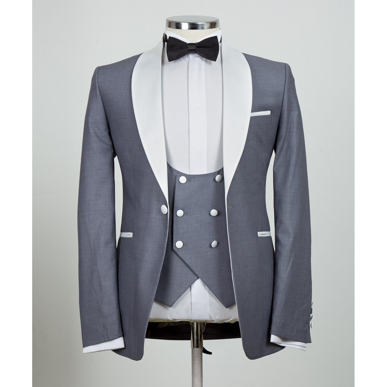 Silver with White Lapel Tuxedo
