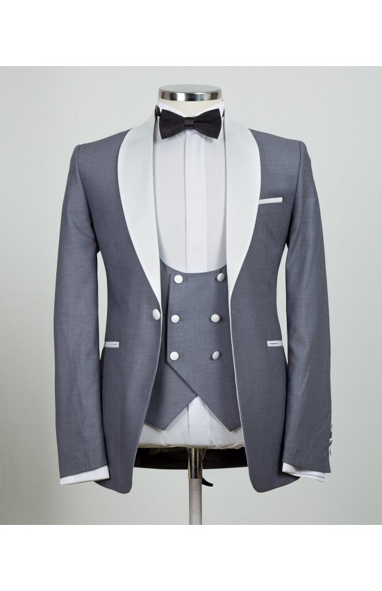 Silver with White Lapel Tuxedo