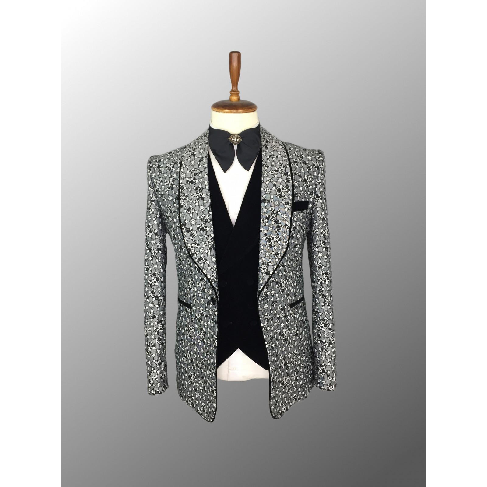 Gray and Black Flower Tuxedo