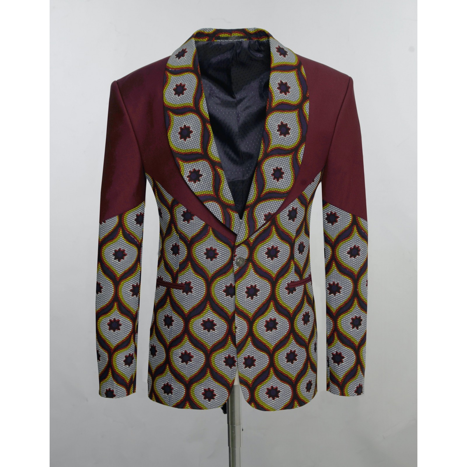 Burgundy with Multicolor Patterned Tuxedo