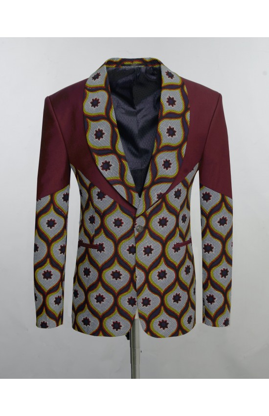 Burgundy with Multicolor Patterned Tuxedo