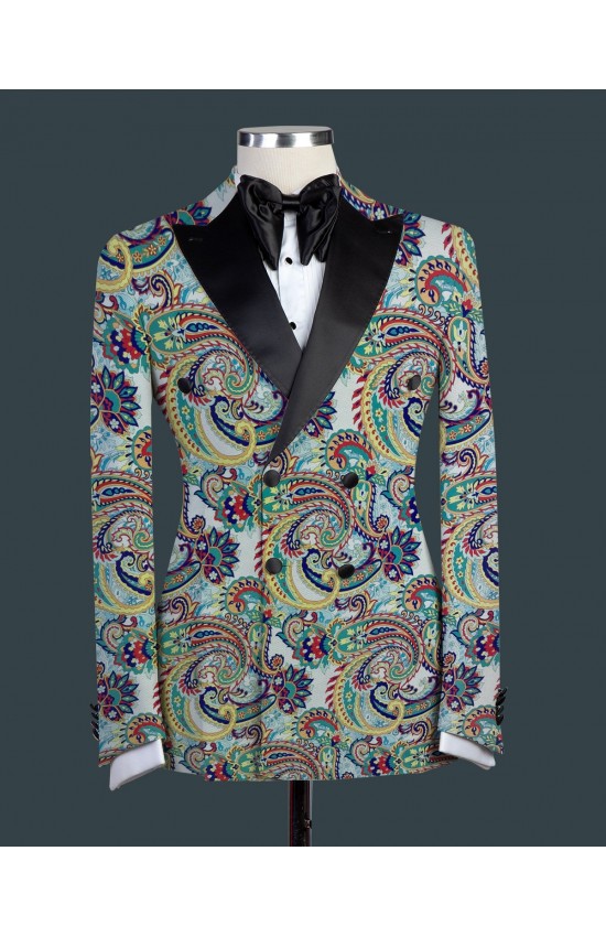 Digital Printed Paisley Colorful Double Breasted Tuxedo