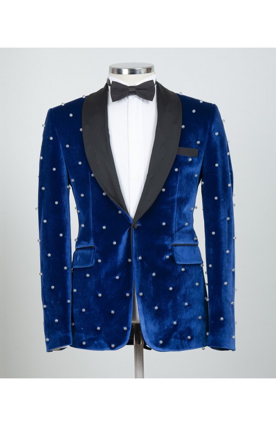 Blue Velvet with Pearl Tuxedo